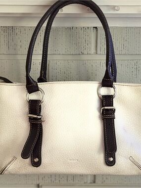 Mondani Leather Two-Tone Tote Bag - White and Dark Brown